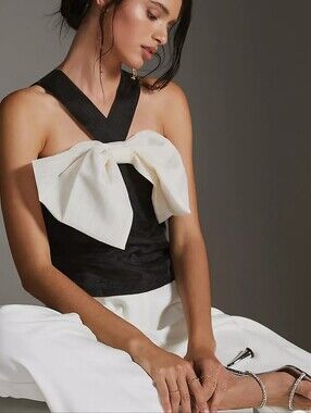 Anthropologie Sunday in Brooklyn Bow Halter Top Black & white Size Xs